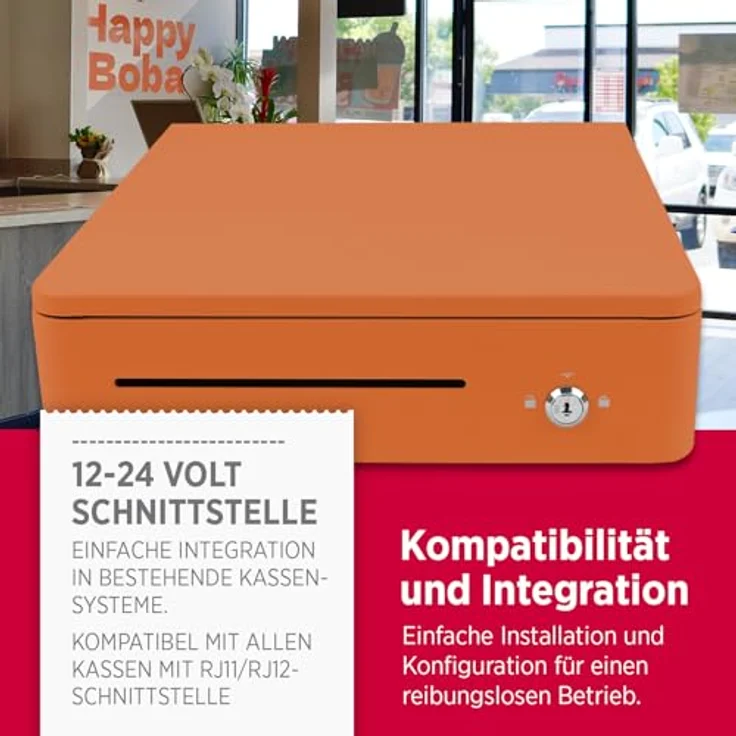 OLYMPIA S 330 Orange, Kassenlade mit 8 Münzfächern & 4 Scheinfächern, Vollmetall, elektrisch ansteuerbar, Schloss & RJ11/RJ12-Anschluss – Bild 3