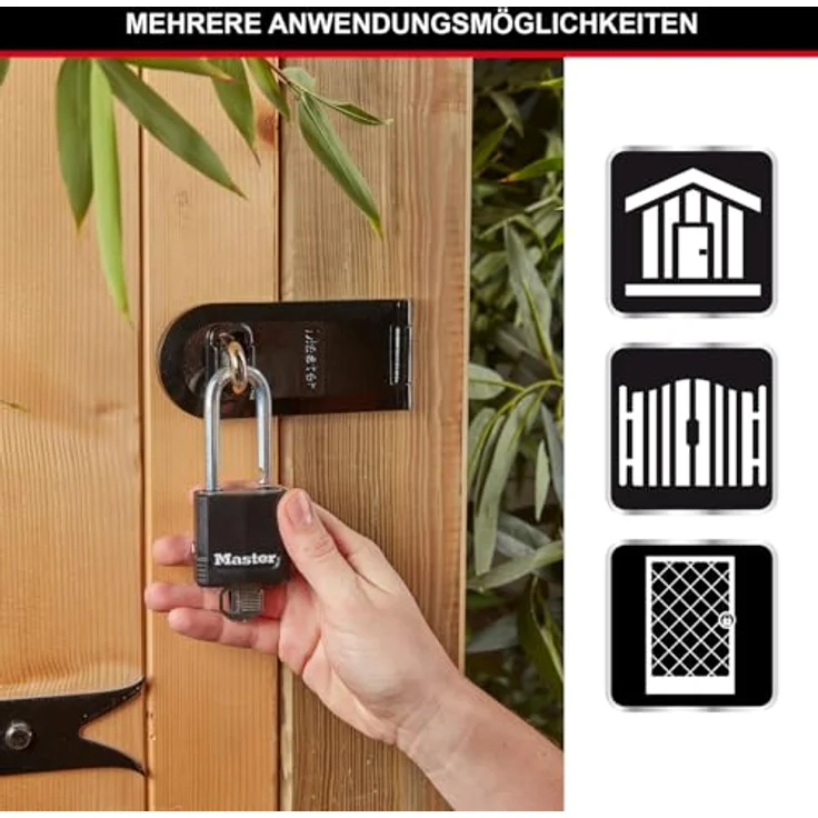 MASTER LOCK Hochsicherheits Vorhängeschloss [Schloss mit Schlüssel] [Beschichtetem Laminiertem Stahl] [Wetterfest] [Medium Bügel] M115EURDLF - Ideal für Lagerräume, Lagerschuppen, Garagen, Zäune – Bild 2