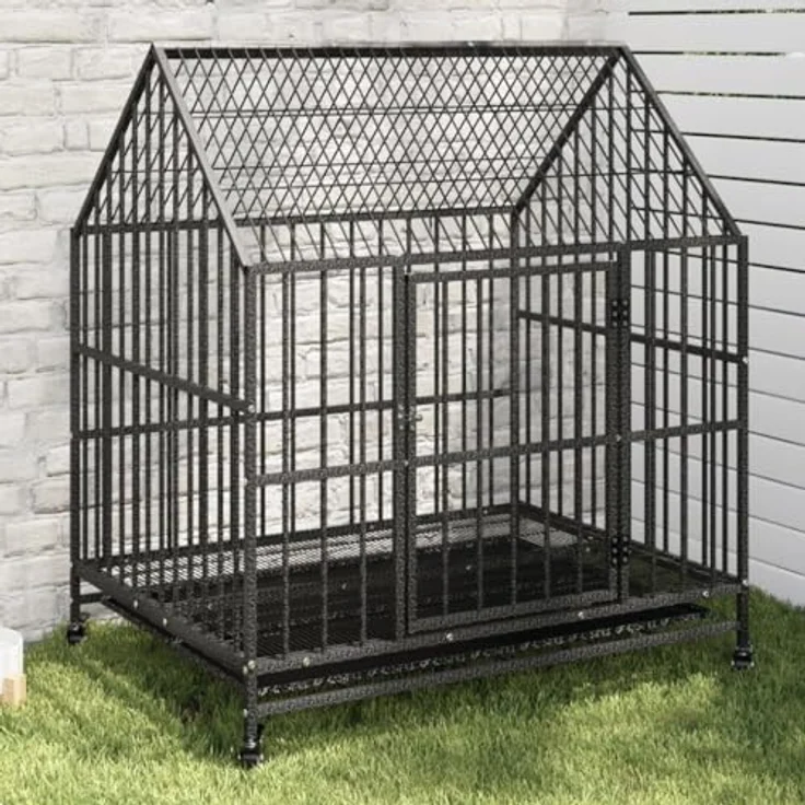vidaXL Hundezwinger mit Rollen, Hundekäfig mit viel Platz, Hundehütte mit Tür mit Verschlüssen, Hundeauslauf Welpenlaufstall, Schwarz Verzinkter Stahl – Bild 2