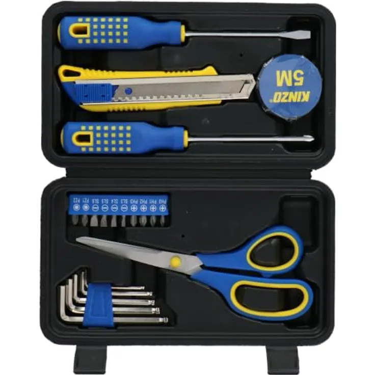 Kinzo Werkzeugkoffer 21-teilig, Stahlwerkzeugsatz in Schwarz, Modell MEKIGE199/0013