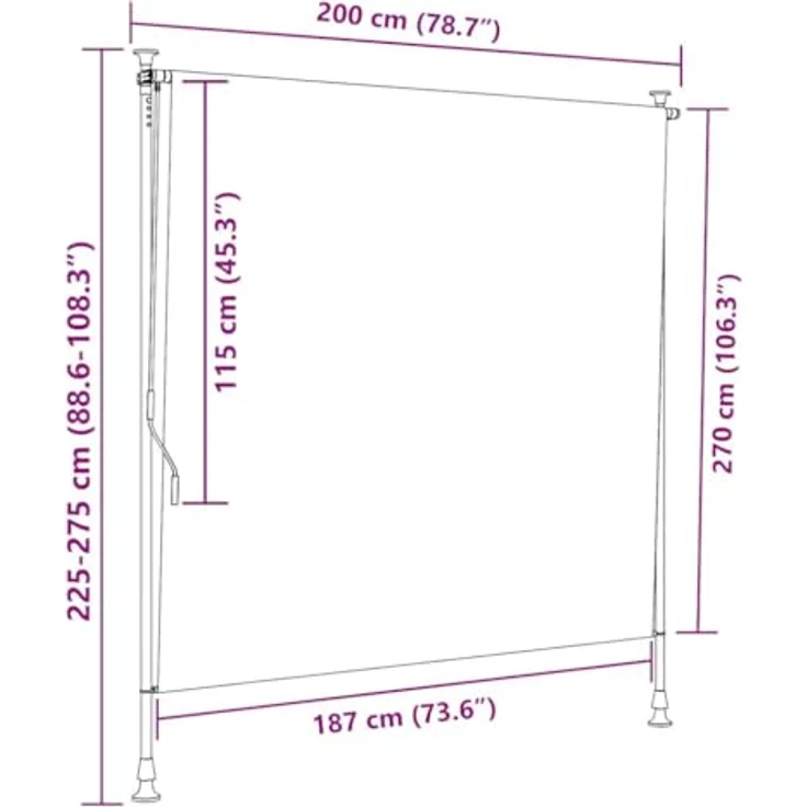vidaXL Markise Außenrollo Blau und Weiß 200x270 cm Stoff und Stahl - Einziehbar, UV-beständig, Höhenverstellbar - Preisvergleich – Bild 4