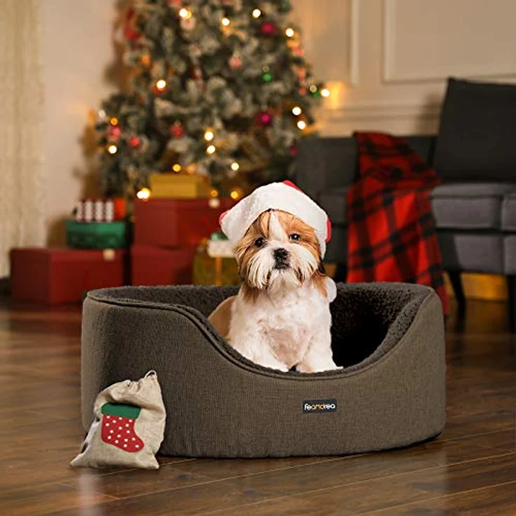 Feandrea Hundebett, Hundekorb, Wendekissen, 73 x 60 x 27 cm, braun - Rundum-Sicher-Wohlfühlgefühl, abnehmbares Wendekissen, maschinenwaschbare Kissenhülle, Anti-Rutsch-Noppen – Bild 2