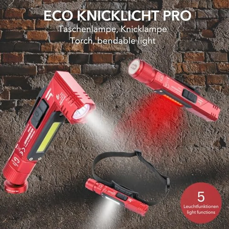 TROIKA ECO KNICKLICHT Taschenlampe/Knicklampe, multifunktional mit 5 Leuchtfunktionen, spritzwassergeschützt, rot – Bild 3