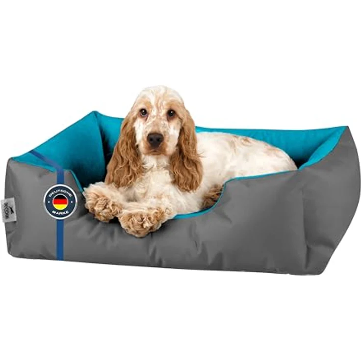 BedDog Hundebett LUPI, Hundekissen mit abziehbaren waschbaren Bezug, Hundekorb, Hundesofa, für kleine Hunde, S, grau-blau – Bild 1