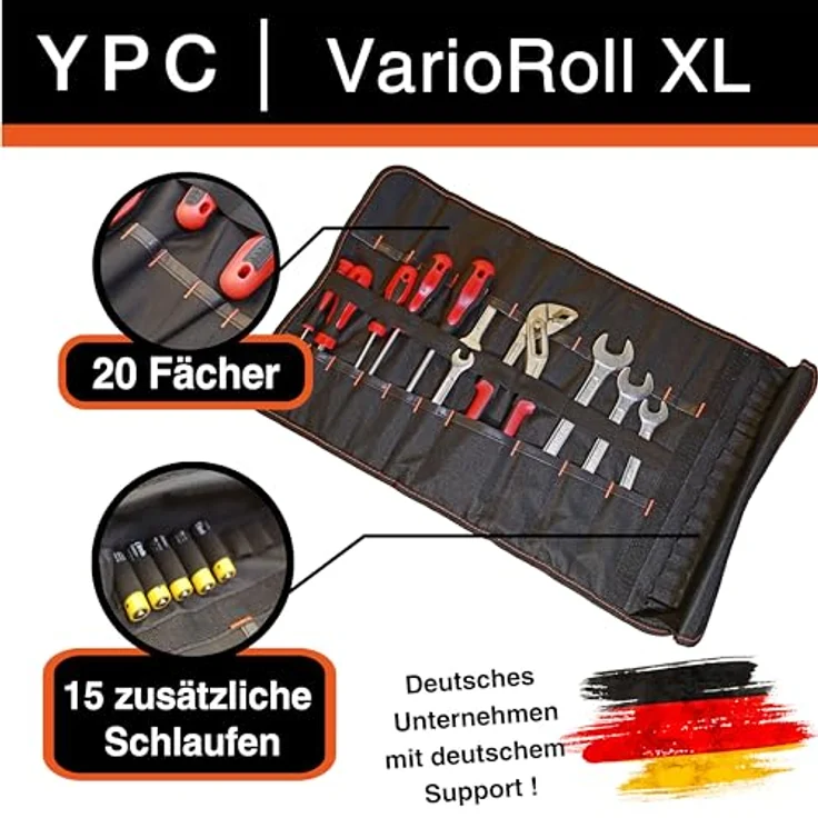 YPC VarioRoll XL, Werkzeugtasche rollbar 56x34cm mit 20 Steckfächern und 15 Schlaufen, wasserfestes Oxford 600D Polyester – Bild 2