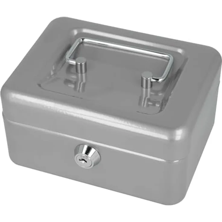 Westcott Geldkassette aus Stahlblech, abschließbar, 152x120x79 mm, mit 2 Schlüsseln, silber-farben