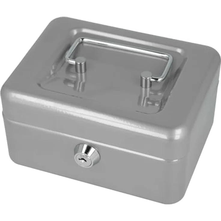 Westcott Geldkassette aus Stahlblech, abschließbar, 152x120x79 mm, mit 2 Schlüsseln, silber-farben – Bild 1