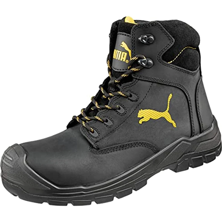 Puma Sicherheitsschuh S3 HRO SRC Borneo Black Mid, Arbeitsschuh aus Vollrindsleder, Größe 45, hitzebeständig bis 300 °C, rutschfeste Gummisohle – Bild 1
