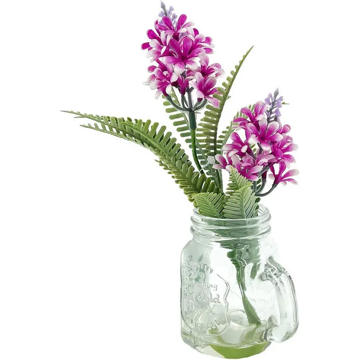 NTK-Collection Kunstblume Hyazinthe in Glaskrug Leilani, Naturgetreues Arrangement, Höhe 18 cm, Kunststoff und Glas, Hyazinthe