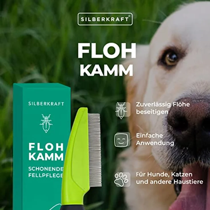 Silberkraft Flohkamm für Hunde & Katzen - Effektive Flohbekämpfung und Entfilzung, 1 Stück für kurzes & langes Fell – Bild 2