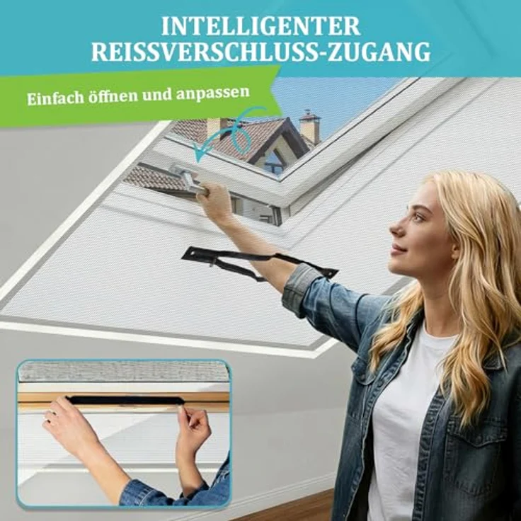 Apalus Dachfenster Fliegengitter – Zuschneidbares Insektenschutznetz mit Reißverschluss für Klappfenster, ohne Bohren, bis 130×150 cm, Schwarz – Bild 3