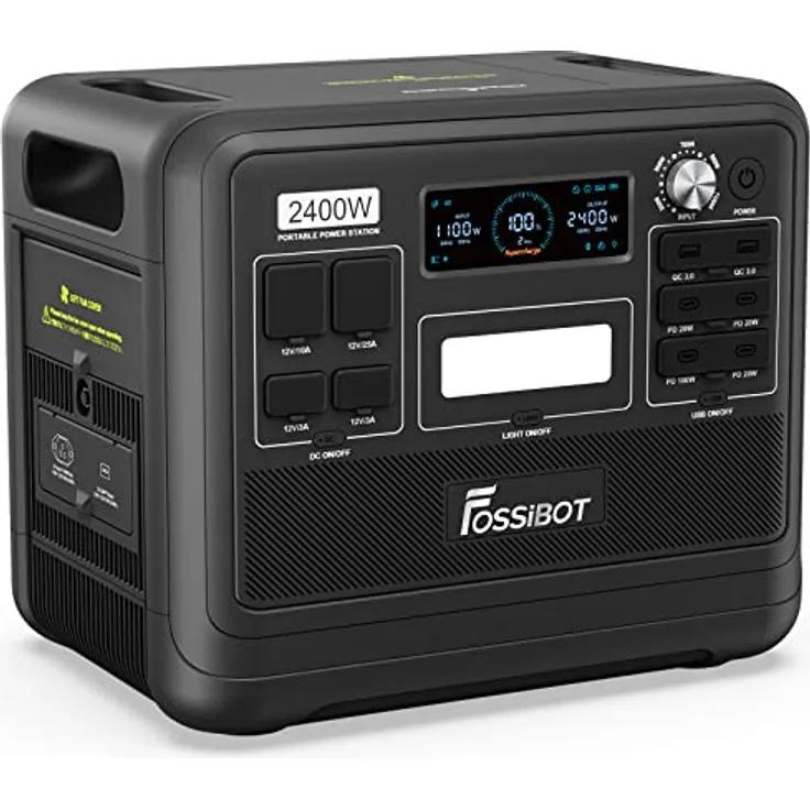 FOSSIBOT Tragbare Powerstation F2400, Solar Generator 2048Wh LiFePO4 Batterie-Backup mit 2400W AC Ausgängen (4800W Peak), Power station Stromspeicher für Outdoor-Camping, Wohnmobil Hausgebrauch