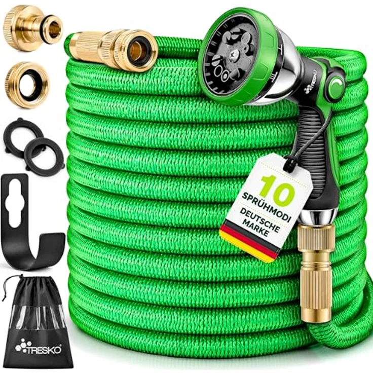 TRESKO Premium Gartenschlauch Flexibler Wasserschlauch dehnbarer Flexischlauch Grün 30m – Bild 2