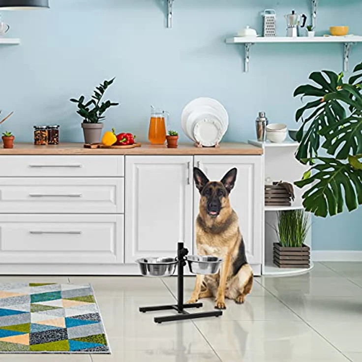 Relaxdays Futterstation Hund, 4,5 l Edelstahlnäpfe, Napfständer höhenverstellbar HBT 42 x 61 x 29 cm, rutschfest, Silber – Bild 2