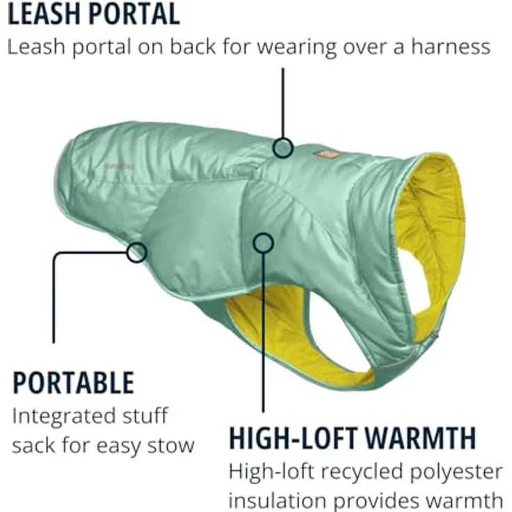 RUFFWEAR Quinzee Regenjacke für große Hunde, isolierter Allwetter-Hundemantel, Wasserabweisende Hundejacke, leichte Hundeweste und Tragetasche, Größe L, River Rock Green – Bild 3