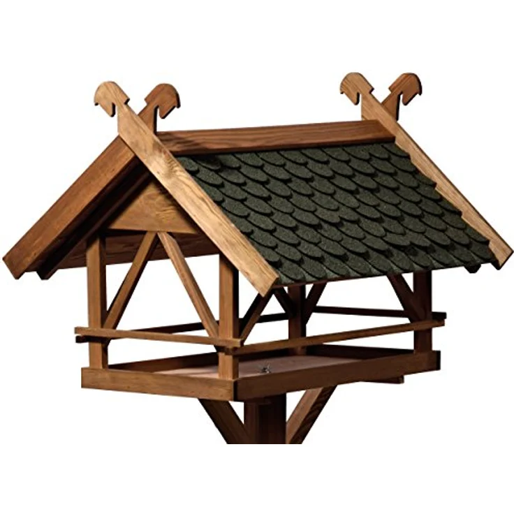 LUXUS-VOGELHAUS 49005e Vogelvilla XXL - Vogelfutterhaus Westfalen - Vogelhaus inkl. Ständer - Futterstation aus Holz mit Bitumen 78 x 62 x 148 cm - Dunkelbraun – Bild 3