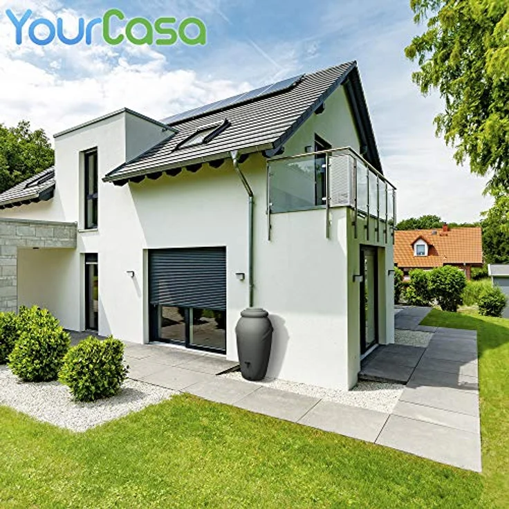 YourCasa Regentonne 210 Liter [Amphore Design] Anthrazit - Regenfass Frostsicher aus Kunststoff - Regenwassertonne mit Wasserhahn - Garten Regenwassersammler – Bild 2