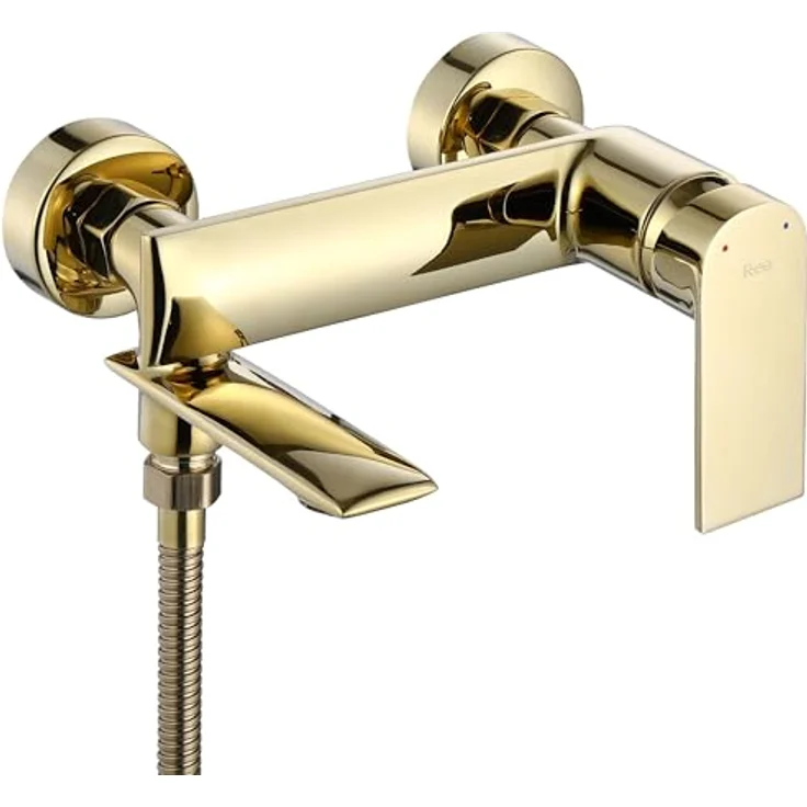 Rea VENETA GOLD Badewannenarmatur, Einhebel Mischbatterie mit Handbrause, Wandmontage, Messing, Gold – Bild 3
