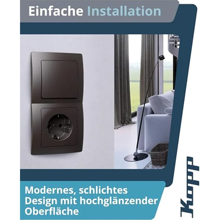 Kopp PARIS 1-fach Abdeckrahmen, Palisander-Braun, 10 Stück, Kunststoff, 83 x 83 x 9,5 mm, für Steckdosen & Schalter – Bild 5