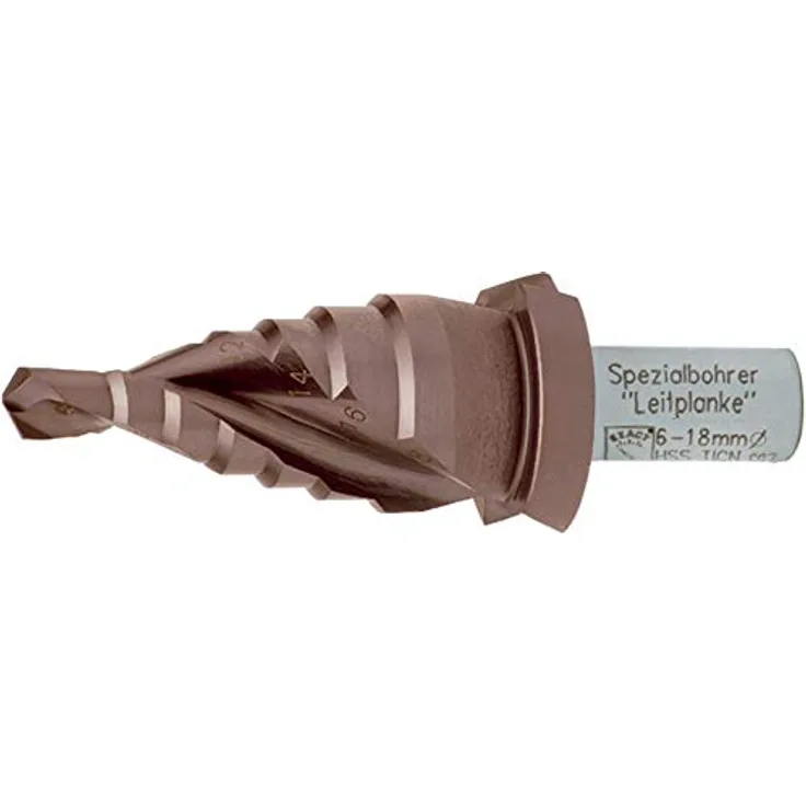 Exact Spezial Stufenbohrer zur Leitplankenmontage HSS TiCN 6-18mm, mit 3-Flächenschaft und integriertem Anschlagring
