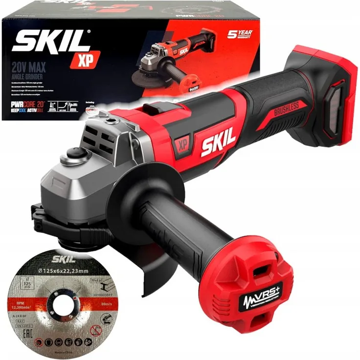 SKIL Akku-Winkelschleifer 20V 3930 CB 125mm Akku-Winkelschleifer SOLO, Bürstenloser Motor, elektronisches Sanftanlaufsystem, VRS+ Seitengriff, 125-mm-Scheiben, 20V Li-Ion, ergonomisches Design, blau