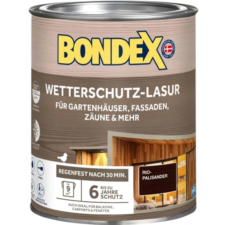 Bondex Holzschutzlasur Wetterschutz-Lasur 0,75 L seidenmatt in Palisander, UV-Schutz, wasserbasiert – Bild 1