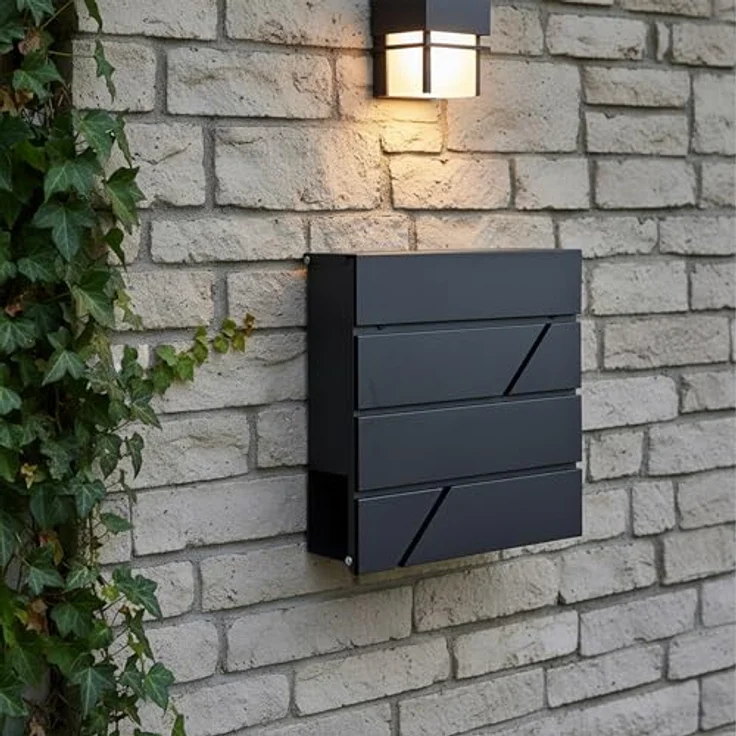 relaxdays Wandbriefkasten Metall, Briefkasten mit Zeitungsfach und Zylinderschloss, schwarz – Bild 3