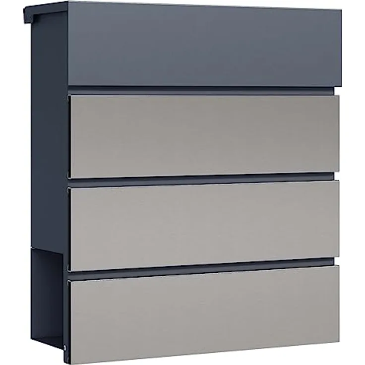 Toboli Briefkasten V64 Anthrazit und Edelstahl 410 x 130 x 370 mm, abschließbar, Soft Close Klappe, Zeitungsfach