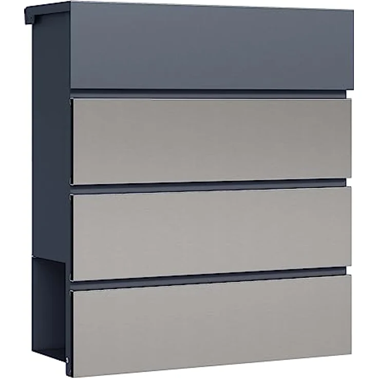 Toboli Briefkasten V64 Anthrazit und Edelstahl 410 x 130 x 370 mm, abschließbar, Soft Close Klappe, Zeitungsfach – Bild 1