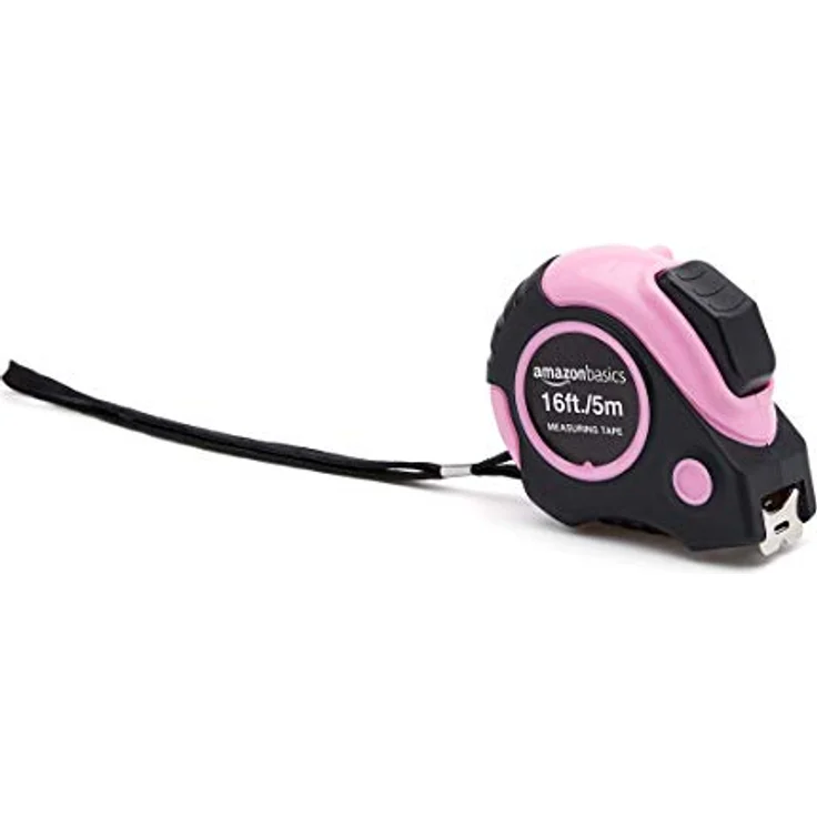 Amazon Basics Maßband, 5 m (16 Fuß), pink, einziehbar, mit Gürtelclip und schlagfestem Gehäuse – Bild 2