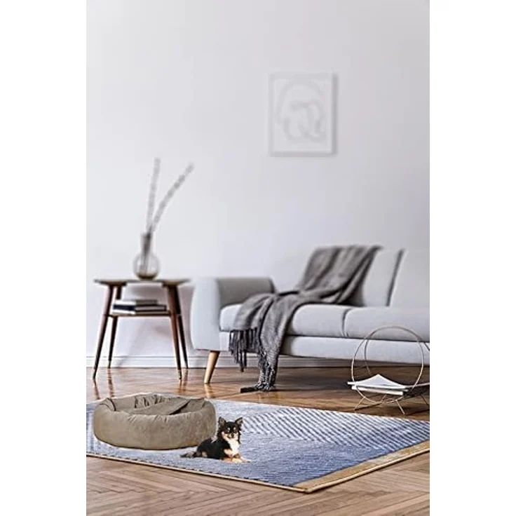 Rohrschneider Hundekissen Kuschelhöhle Denver Samt S-M-L mit Hundekotbeutelset (S, Taupe) – Bild 4