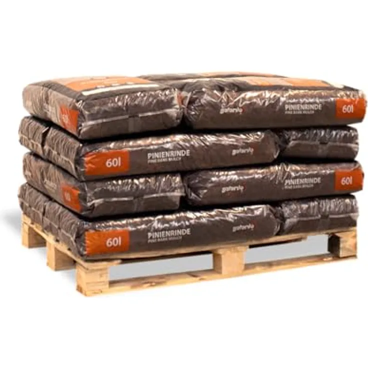 GALAMIO Pinienrinde Mittel 15-25mm, 60l x 12 Sack, Rindenmulch für Garten und Terrarium, dekorativer rostroter Bodenbelag, umweltfreundlich und langlebig