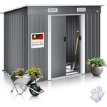 KESSER® Gerätehaus L Metall 4 m³ mit Fundament und 2X Schiebetür | 210x122x186 cm | Gartenhaus Schrank in Grau