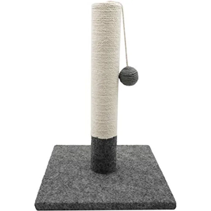 Tyrol | Kratzbaum für Katzen, 42 cm | Kratzpfosten für Katzen aus Jute und strapazierfähigem Stoff mit Bommel | Kratzbaum in modernem Design Farbe Grau und Weiß | stabile Basis 30 x 30 cm