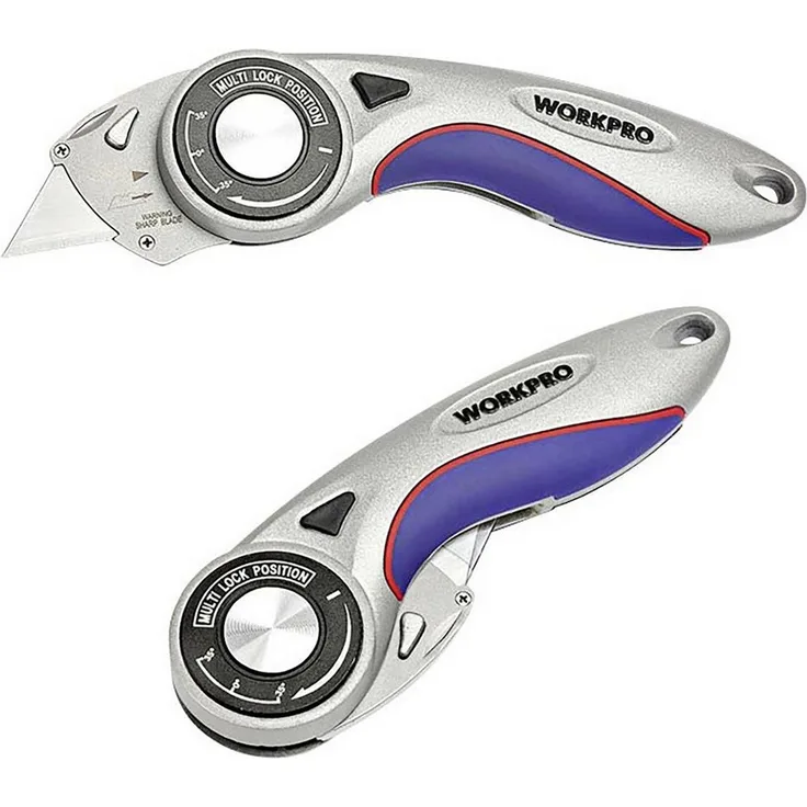WorkPro WP211013, Ergonomisches Cuttermesser mit 5 SK5-Klingen und Aluminiumdruckguss-Gehäuse