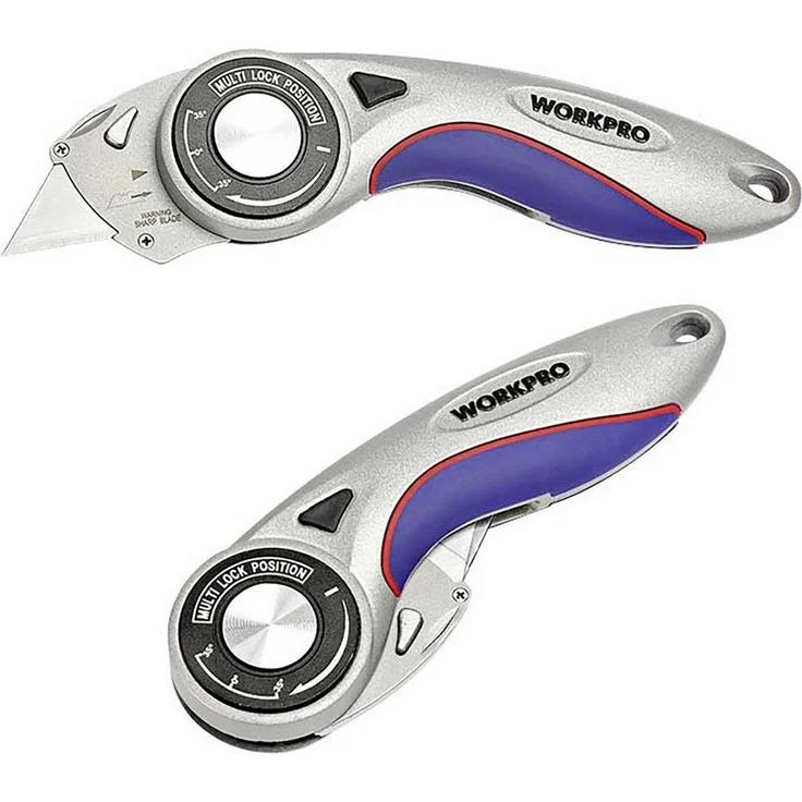WorkPro WP211013, Ergonomisches Cuttermesser mit 5 SK5-Klingen und Aluminiumdruckguss-Gehäuse