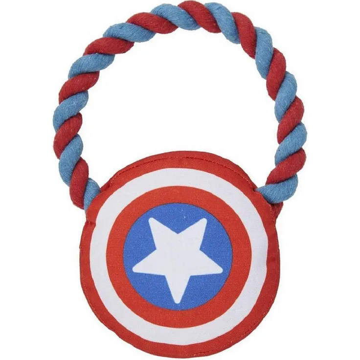 Captain Marvel Spielknochen Beißring für Hunde – Quietscher & Zahnpflege in einem, Plüschkörper mit gestickten Details, robustes TPR-Gummiring, 10 x 18,5 x 6 cm