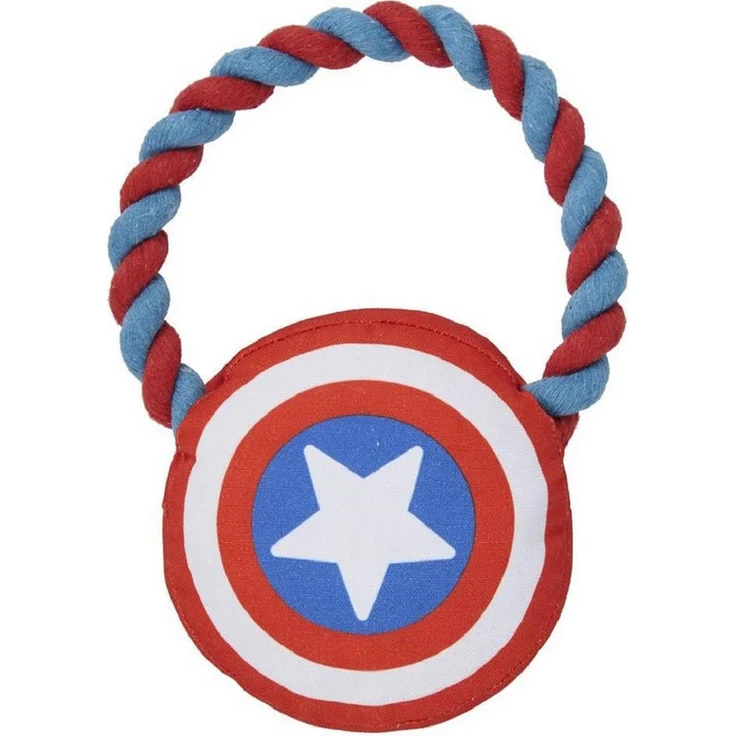 Captain Marvel Spielknochen Beißring für Hunde – Quietscher & Zahnpflege in einem, Plüschkörper mit gestickten Details, robustes TPR-Gummiring, 10 x 18,5 x 6 cm