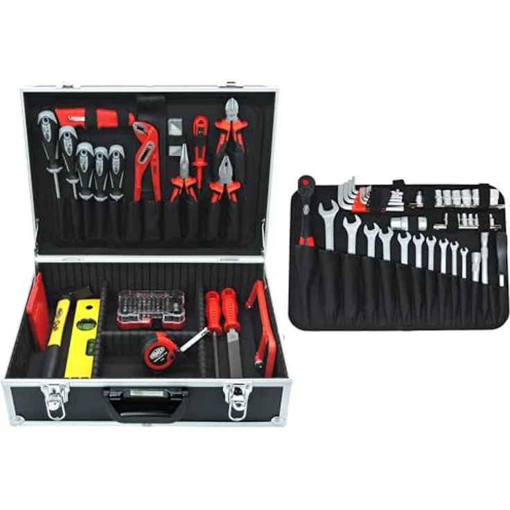 Famex 745-47 Aluminium Werkzeugkoffer mit umfassendem Werkzeugsatz für Haushalt, Garage und Werkstatt, 45,5 x 35,5 x 16 cm, 8,0 kg – Bild 2