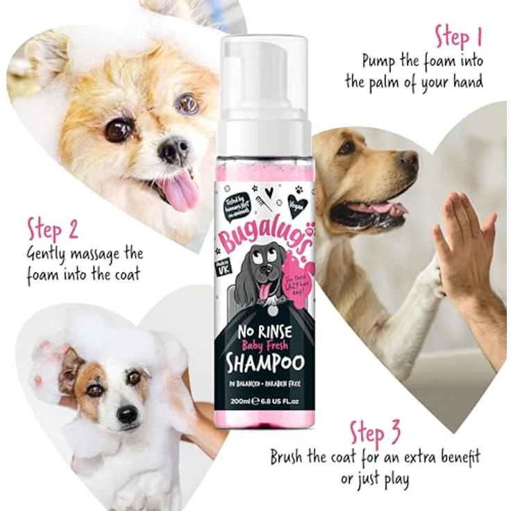 Bugalugs Tiershampoo Baby Fresh, Hundeshampoo ohne Wasser (200ml), Trockenshampoo für Hunde, made in UK – Bild 7