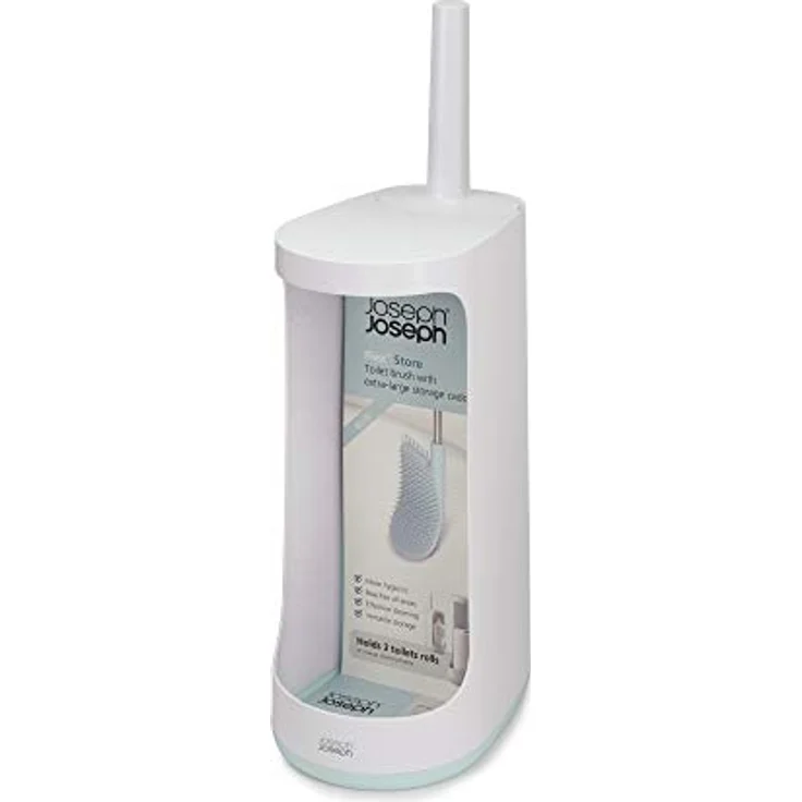 Joseph Joseph Flex Plus - Hygienische Silikon-Toilettenbürste mit extragroßem Aufbewahrungsbehälter, Anti-Tropf- und Anti-Verstopfungs-Kopf - Blau/Weiß, X-Large – Bild 3