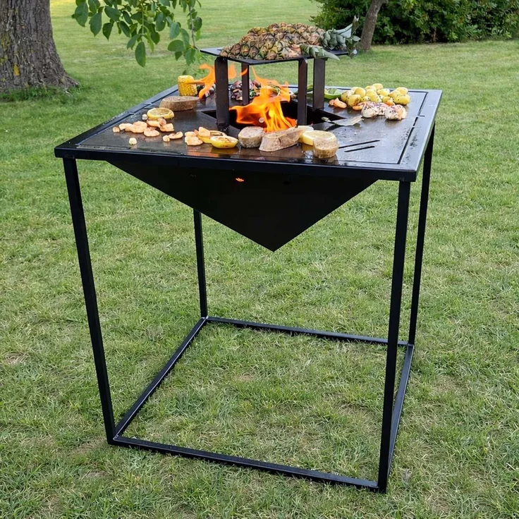 Feuercampus Grillplatte Plancha MEROE, quadratische Feuerstelle mit 2-geteilter Grillfläche, mattschwarz, für Garten und Terrasse