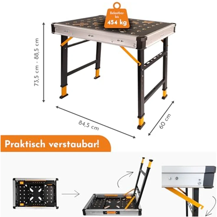 Lemodo Werkbank Mobile Werkbank, Werktisch mit über 450 kg Tragkraft, 5-fach Höhenverstellbar – Bild 4