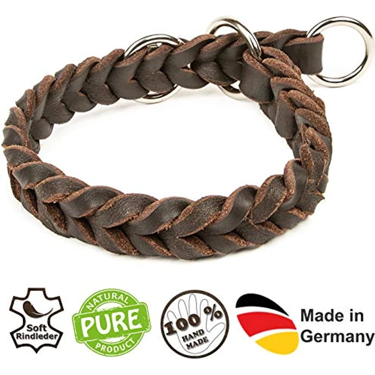 CopcoPet - Fettleder Hundehalsband Würger geflochten mit verchromten Zugstopp-Ring, Braun 25-30 cm x 15 mm Hunde Halsband – Bild 2