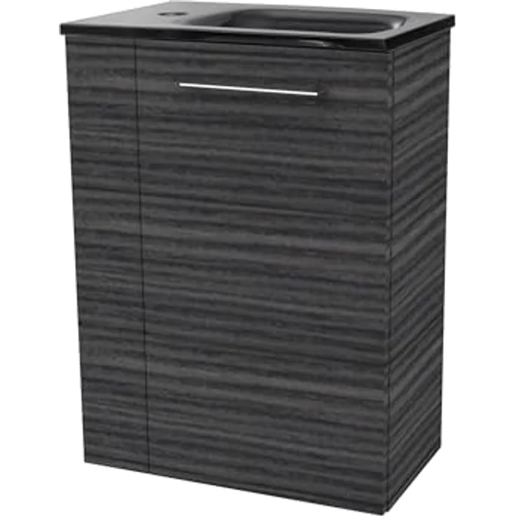 FACKELMANN SBC PERFEKT Gäste-WC Set 2-teilig, Waschbecken und Waschtischunterschrank, Anthrazit Holzoptik, 45 cm