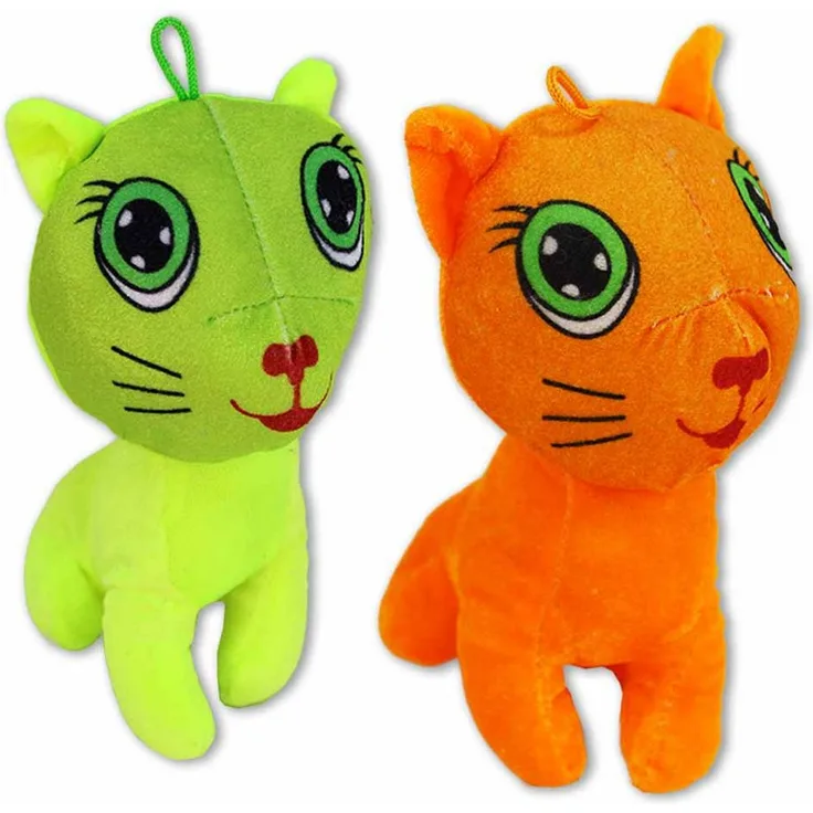 BEMIRO Tierkuscheltier Plüsch Katze mit großen Augen - ca. 18 cm, grün & orange