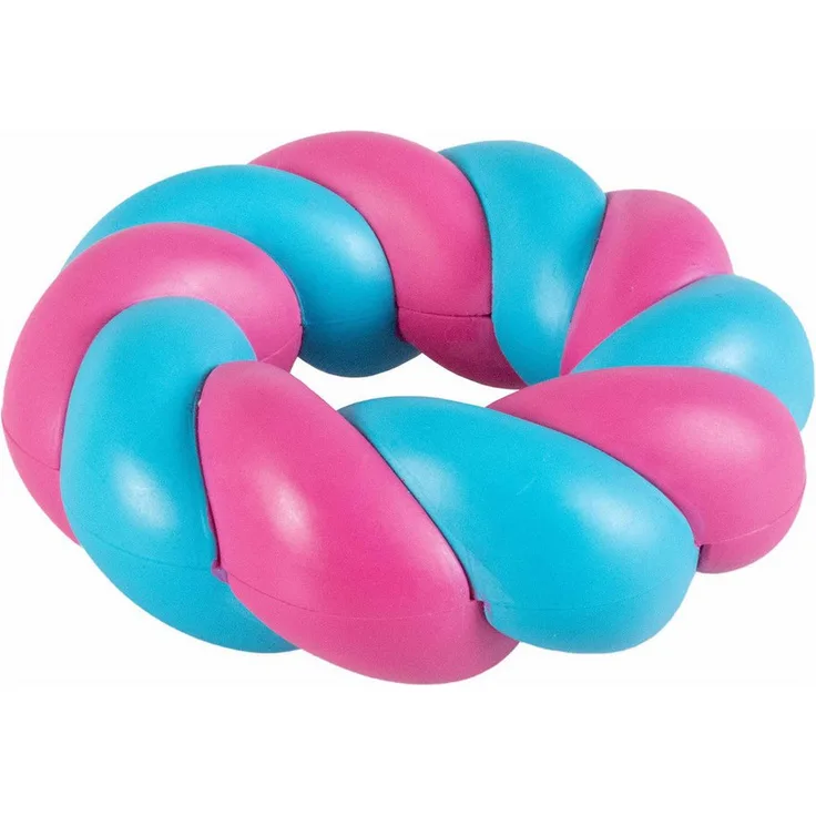 Coockoo Mallow Ring, Hundespielzeug aus stabilem Gummi, rosa/blau, mit Glöckchen, 11 x 11 x 4 cm