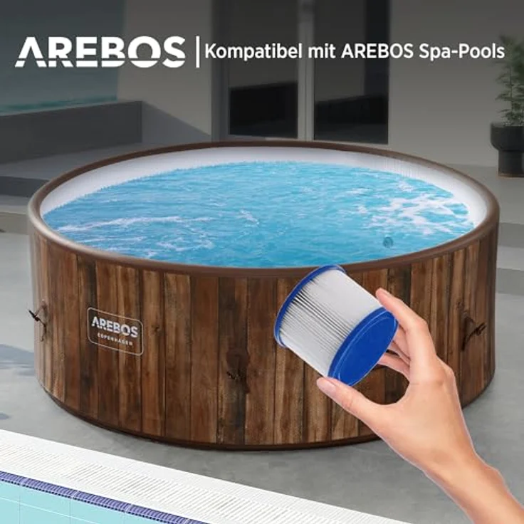 AREBOS 6x Ersatz Filterkartuschen für Spa Whirlpools, hohe Filtrationseffizienz, waschbar, langlebig, weiß – Bild 2