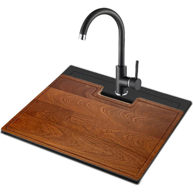 Gurari SQQ100 - 601 W+SQT-472.320, Einbau Granitspüle Schwarz metallic +Schneidebrett