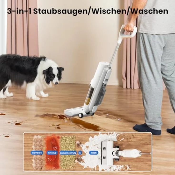 Proscenic F10 Pro Smart Nass-Trockensauger 3 in 1, Leichtgewicht, Leise kabelloser Staubsauger, selbsttrocknend und selbstreinigung, Dual-Tank-Design, LED-Display, für Hartböden, Tierhaare – Bild 3